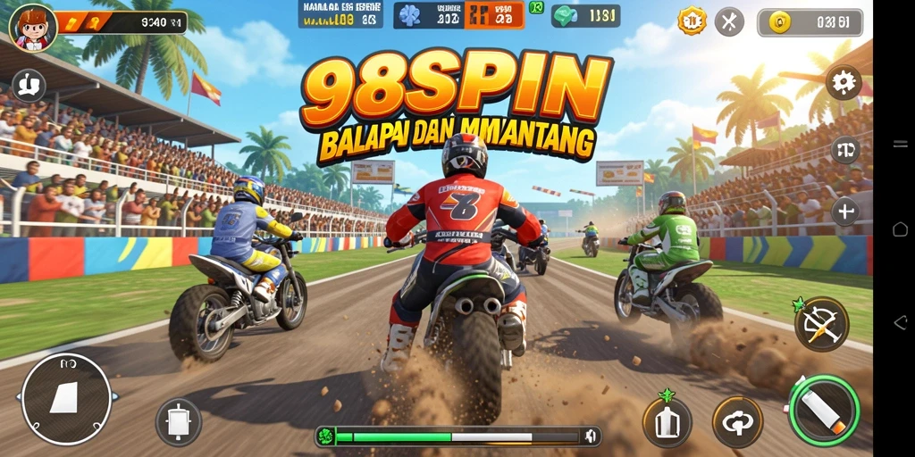 Gameplay seru di 98SPIN dengan berbagai kendaraan balap.