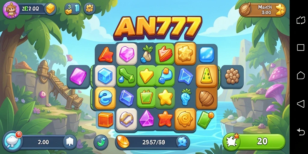 Tampilan menawan gameplay AN777 dengan permata berwarna-warni.