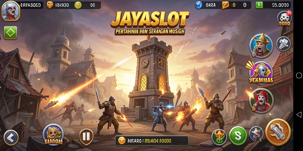 Menampilkan aksi pertahanan menara dalam gameplay JAYASLOT yang seru.