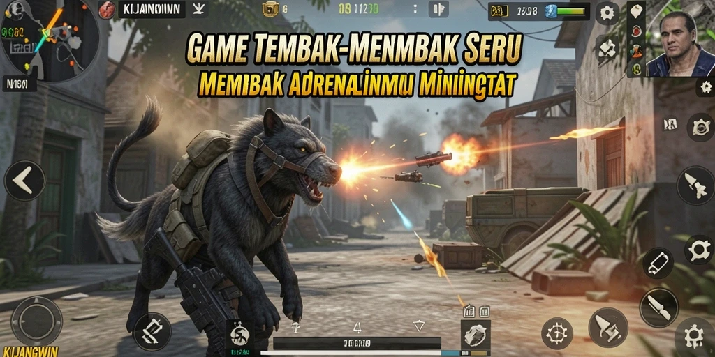 Tampilan seru gameplay KIJANGWIN dalam aksi tembak-menembak.