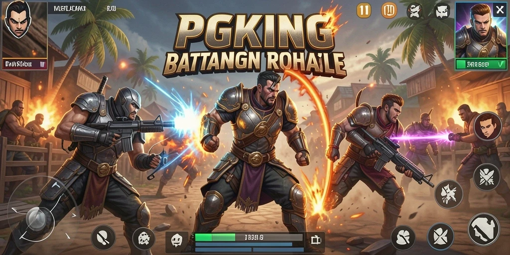 Tangkapan layar gameplay PGKING menampilkan aksi pertarungan Battle Royale yang intens.