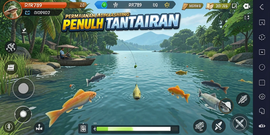Screenshot gameplay menunjukkan aksi memancing yang mendebarkan.