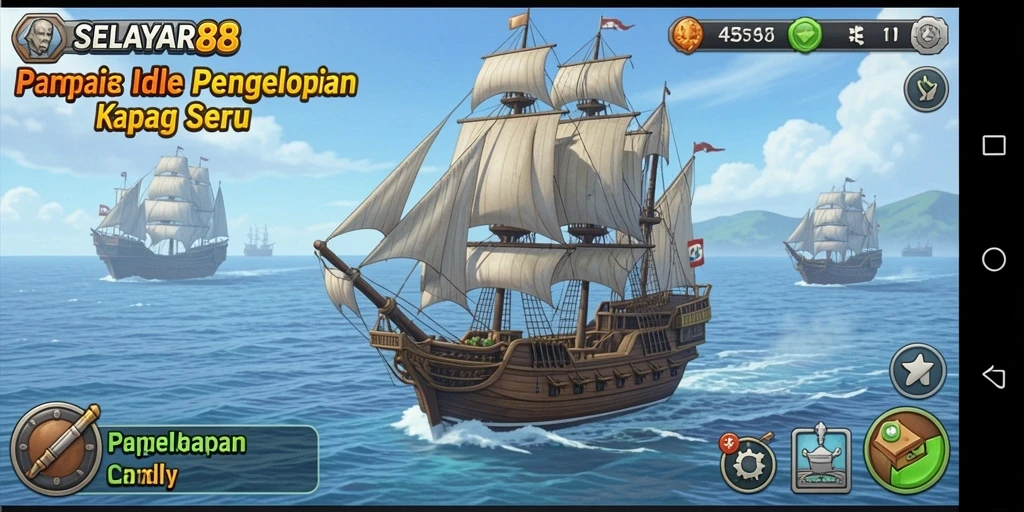 Screenshot gameplay SELAYAR88 menunjukkan pengelolaan armada kapal yang seru.